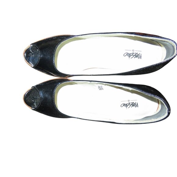 Mossimo Black Patent Italian Leather Platform Peep Toe Stiletto Heels size 8 - Picture 4 of 12